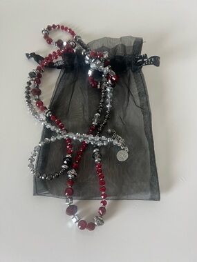 White House Black Market Necklace- Red, Black, Silver, & Clear Beads